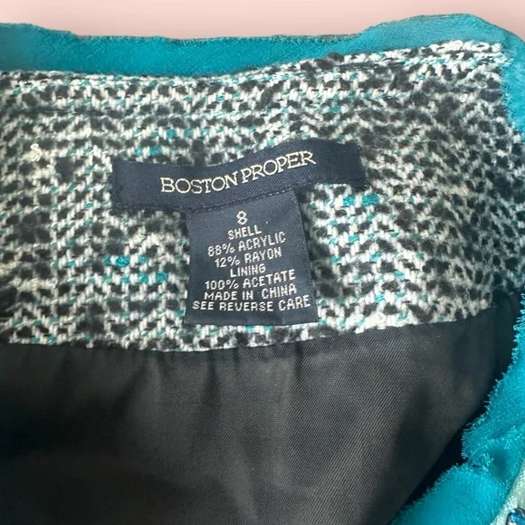 Women’s Boston Proper Tweed Blazer Turquoise Color Sequin Beaded Trim Size 8 - Picture 11 of 11